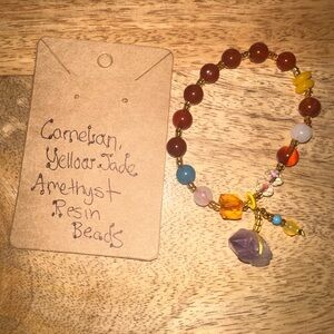 Carnelian and Amethyst Beaded Bracelet